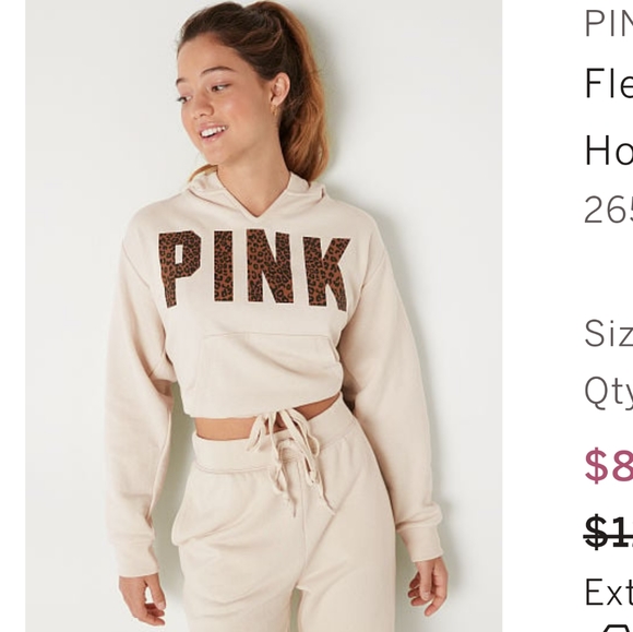 PINK FLEECE CROPPED CINCHED CAMPUS HOODIE - Picture 2 of 3